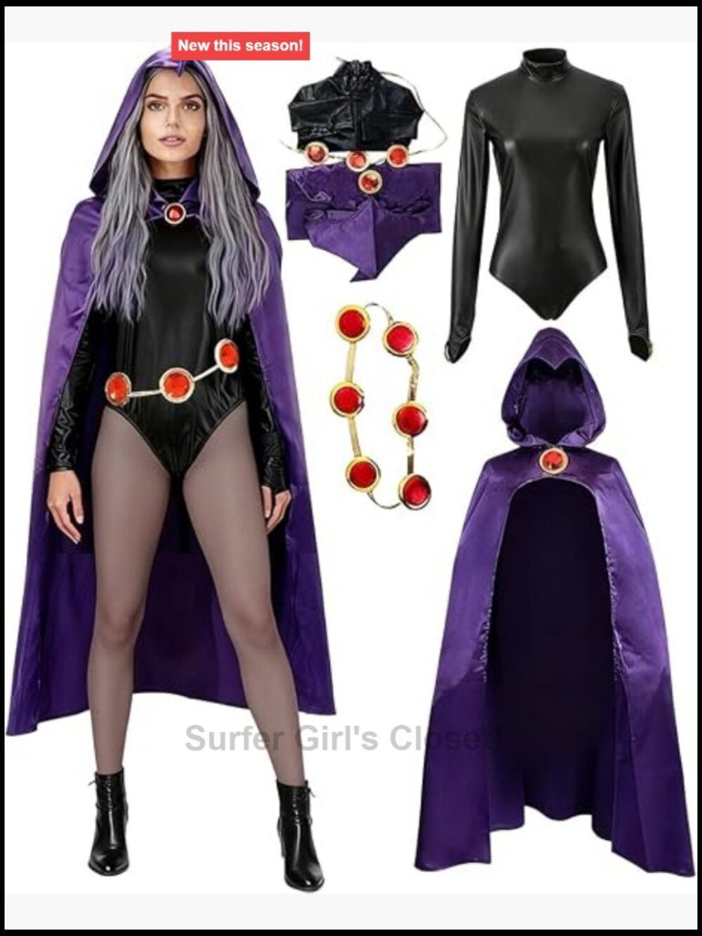 Raven Cosplay Costume Jumpsuit with Cloak and Belt Women's Halloween Outfit